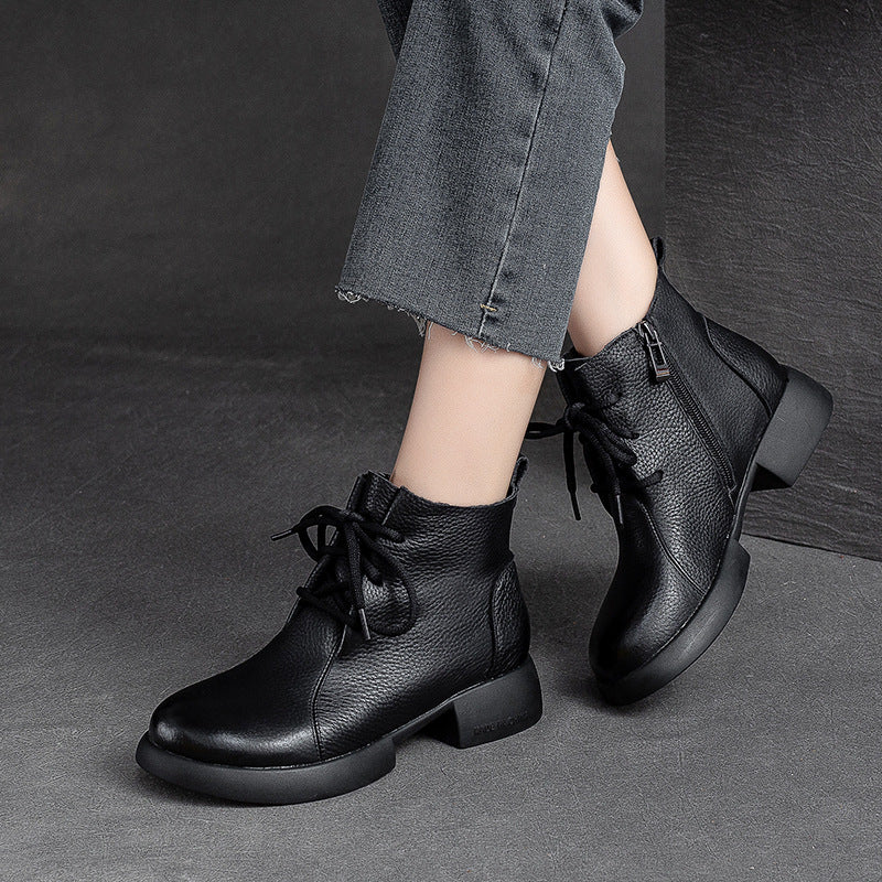 Women Minimalist Retro Leather Casual Ankle Boots-RAIIFY