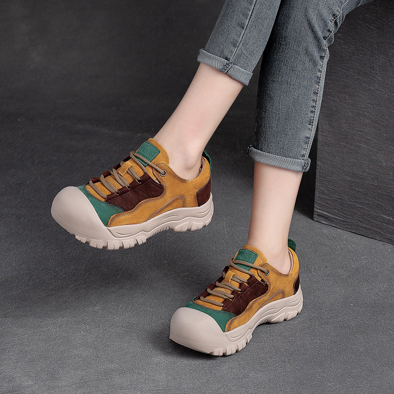Women Retro Patchwork Leather Casual Shoes-RAIIFY