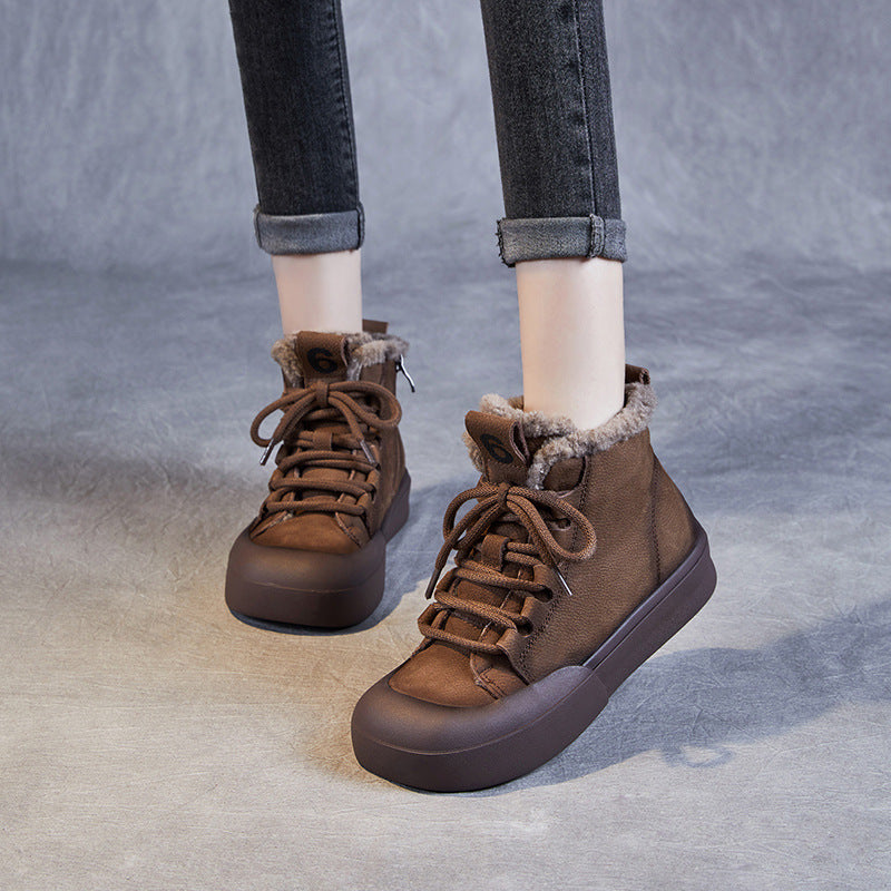 Women Winter Retro Warm Furred Flat Ankle Boots-RAIIFY