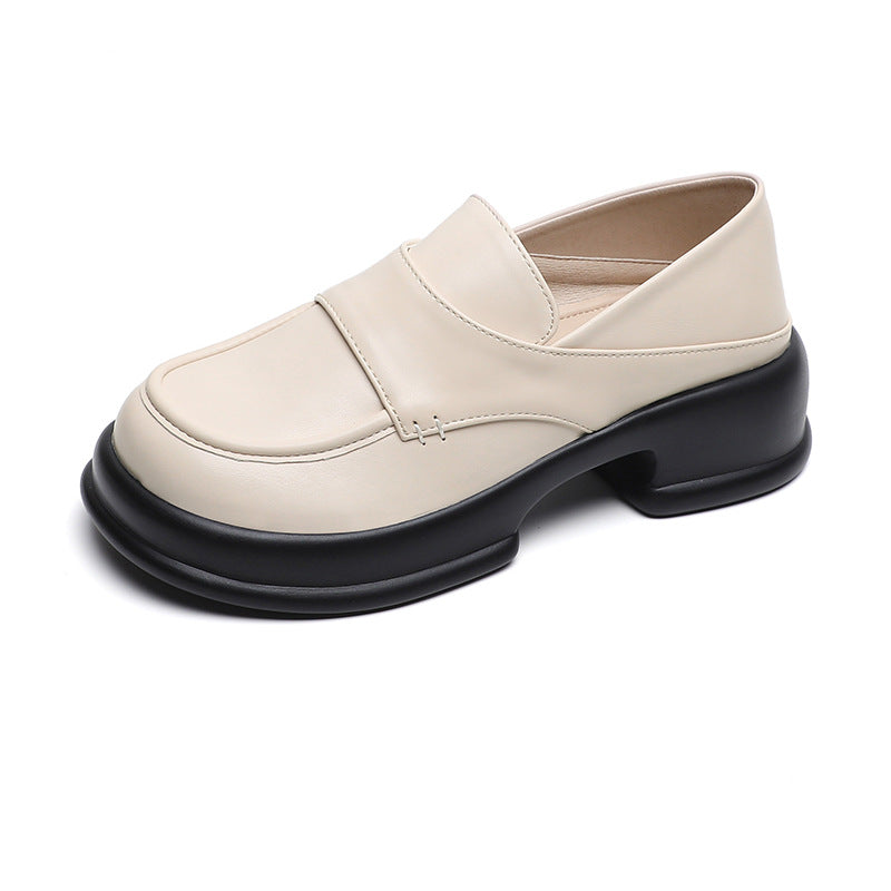 Women Retro Round Head Solid Lug Sole Loafers-RAIIFY