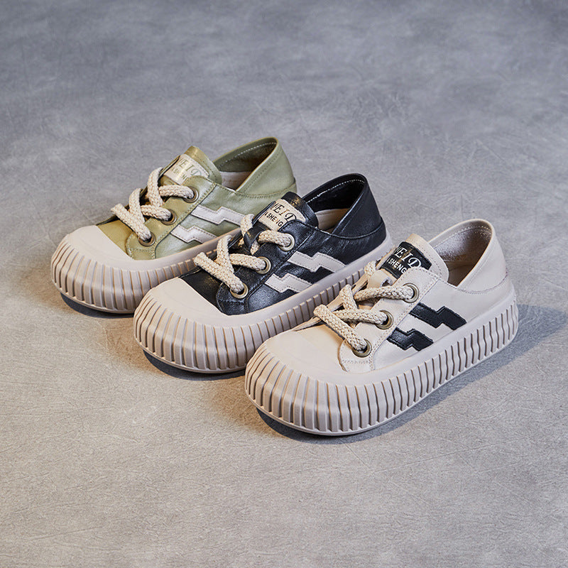 Women Soft Leather Thick Soled Flat Casual Shoes-RAIIFY