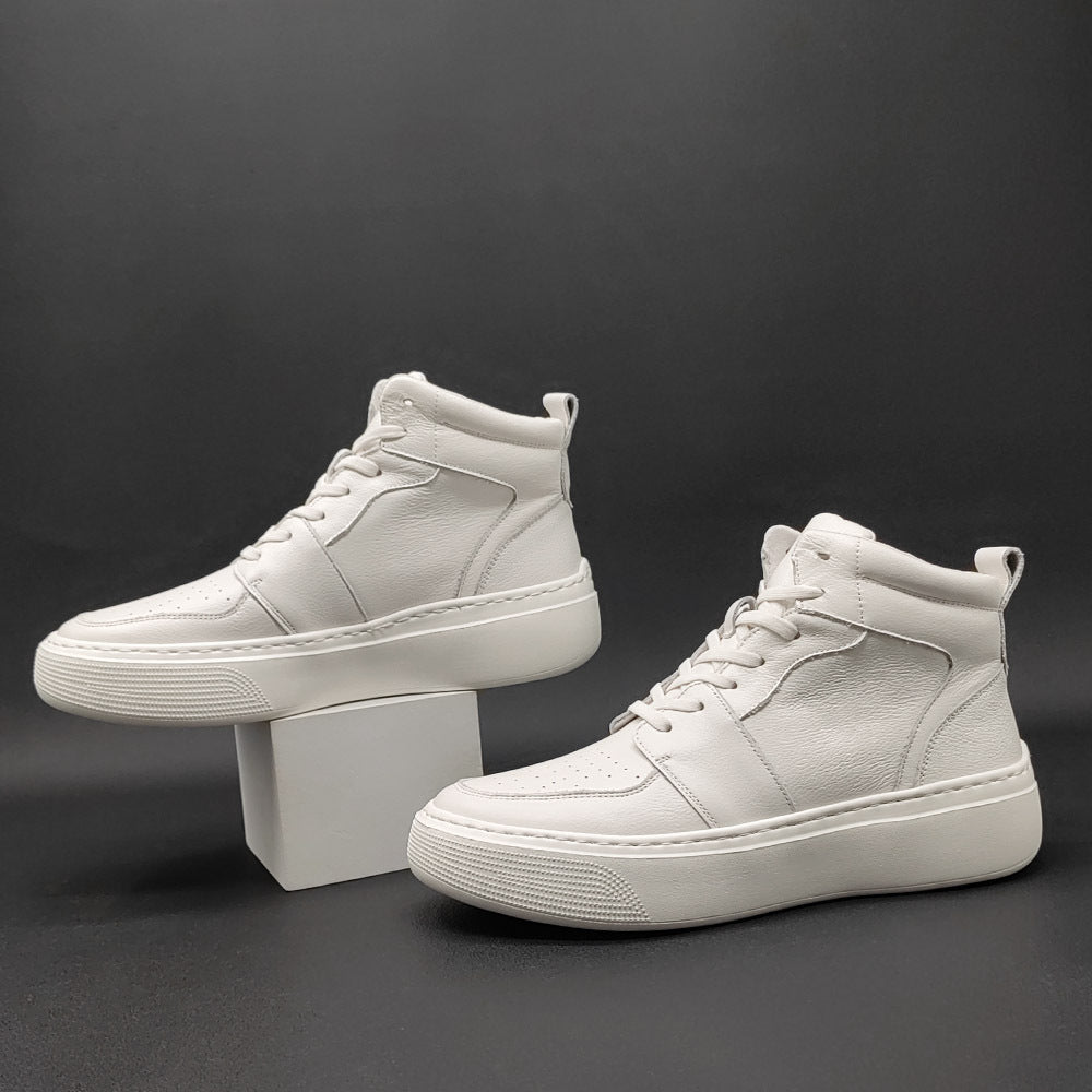 Men Cowhide Casual White Ankle Sneakers-RAIIFY