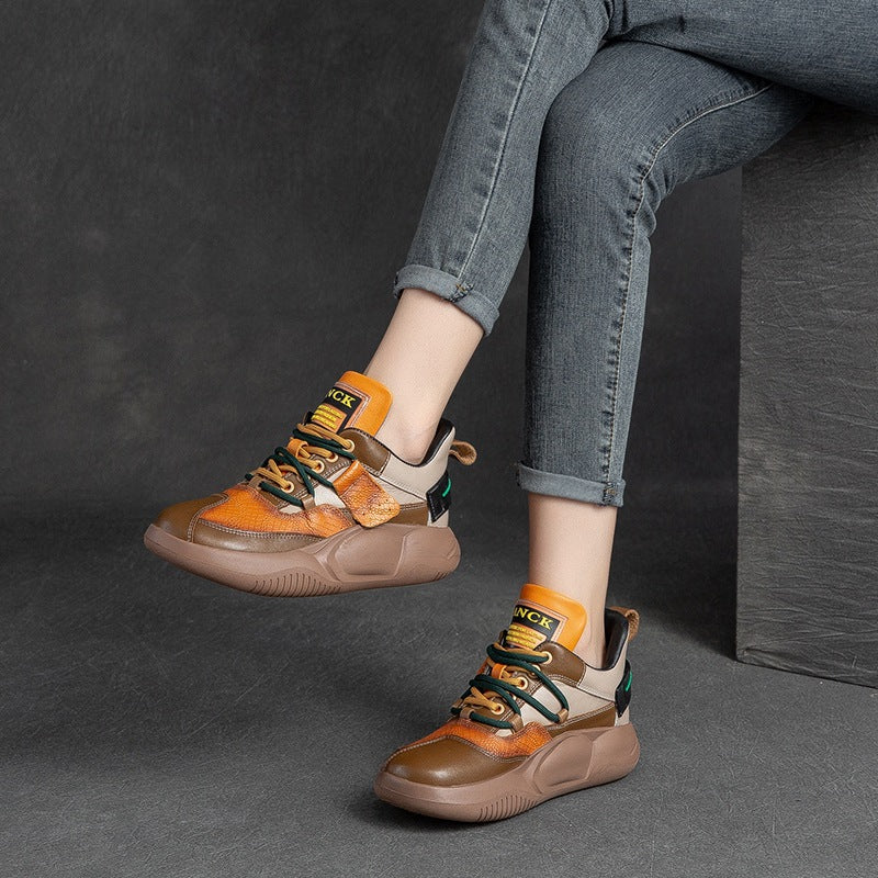 Women Fashion Patchwork Leather Casual Shoes-RAIIFY