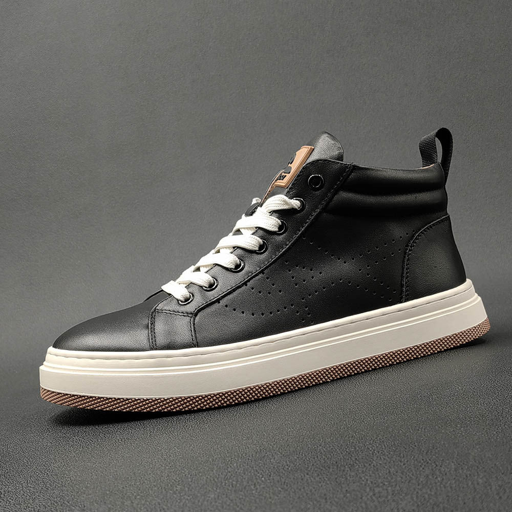 Men Fashion Breathable Leather Casual High Top Shoes-RAIIFY