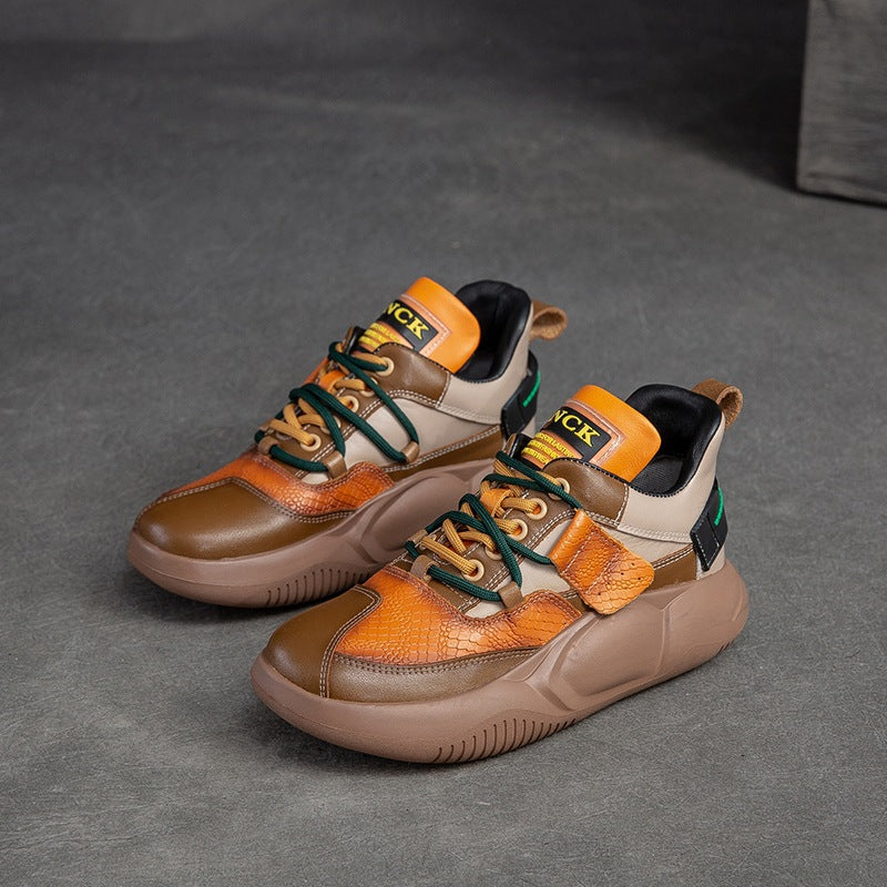 Women Fashion Patchwork Leather Casual Shoes-RAIIFY