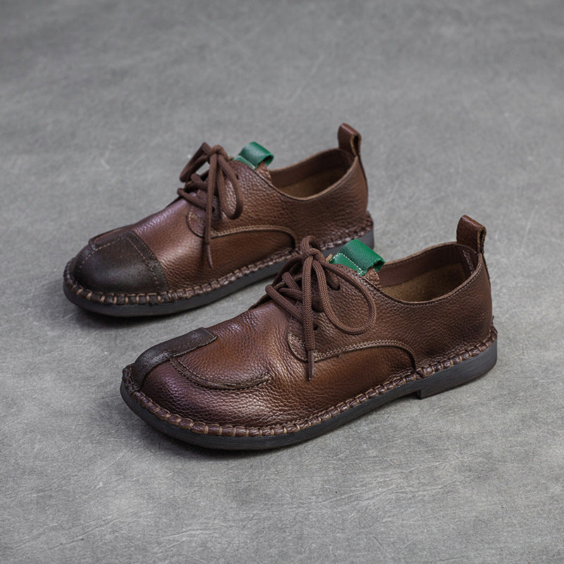 Women Retro Soft Leather Flat Casual Shoes-RAIIFY