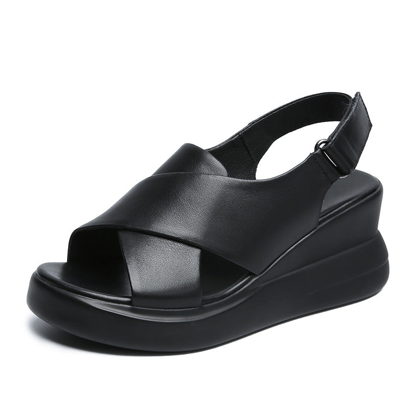 Women Summer Leather Casual Wedge Sandals-RAIIFY