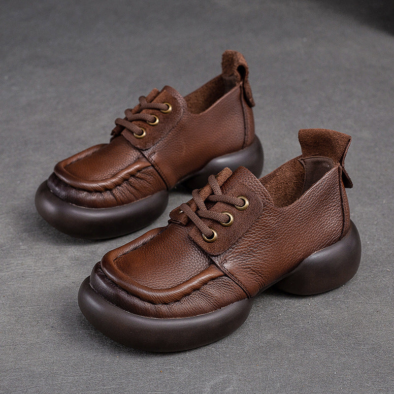 Women Retro Soft Leather Thick Soled Casual Shoes-RAIIFY