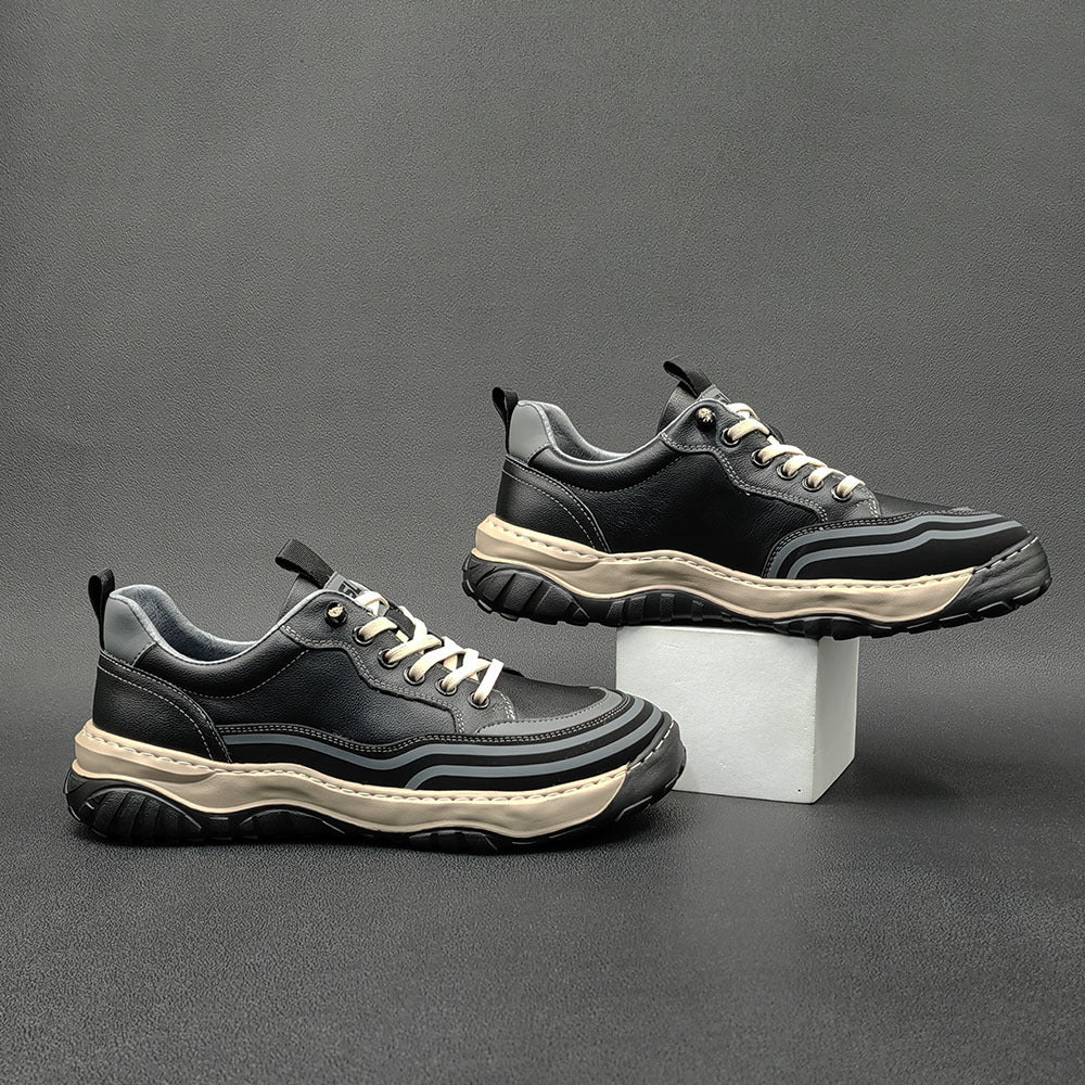 Men Minimalist Patchwork Cowhide Flat Casual Shoes-RAIIFY