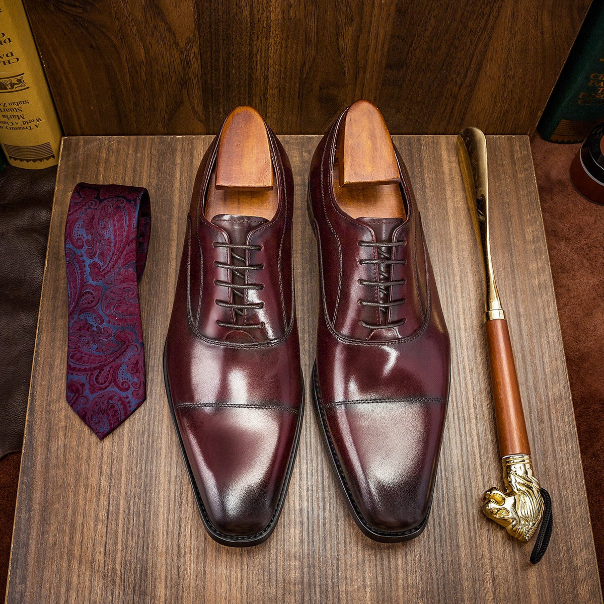 Men Classic Cowhide Solid Handmade Oxford Shoes-RAIIFY