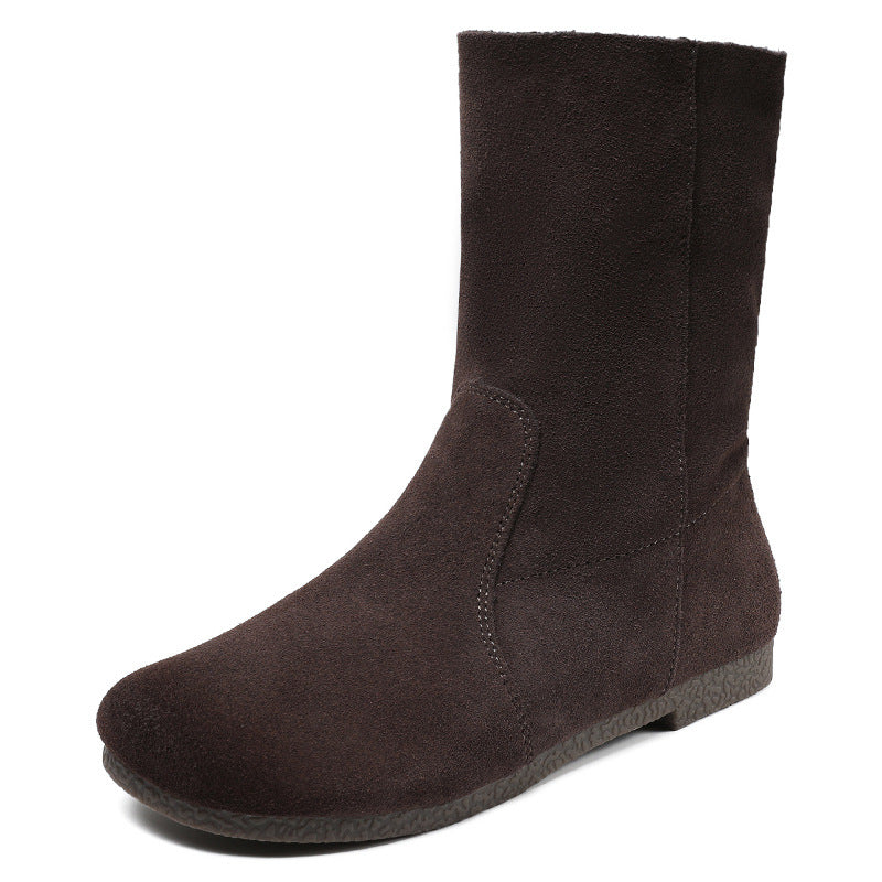 Women Minimalist Soft Suede Casual Flat Boots-RAIIFY