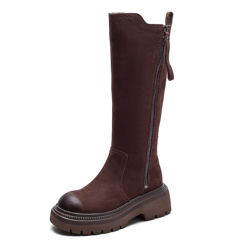 Women Retro Leather Minimalist Winter Riding Boots-RAIIFY