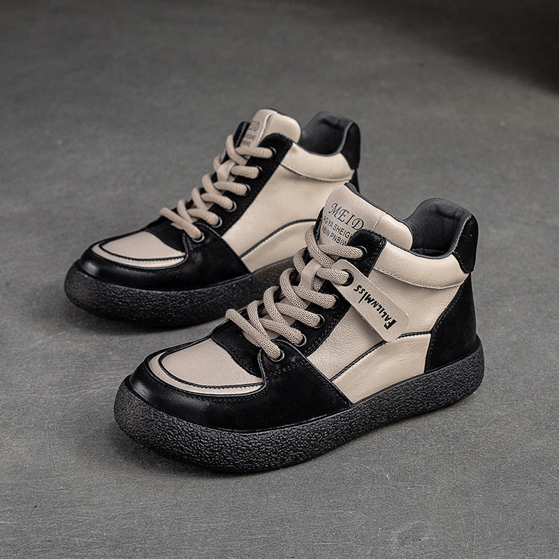 Women Retro Patchwork Leather Flat Casual Boots-RAIIFY