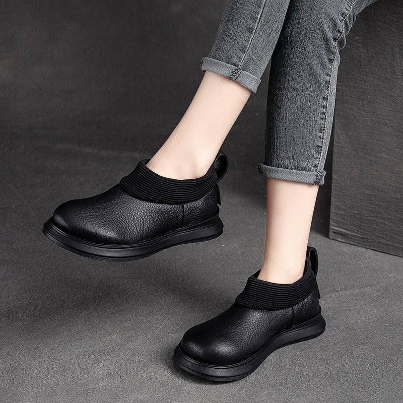 Women Retro Minimalist Leather Flat Casual Shoes-RAIIFY