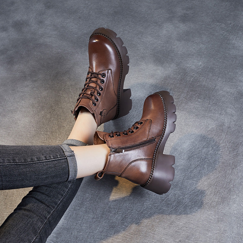 Women Retro Casual Soft Leather Platform Boots-RAIIFY