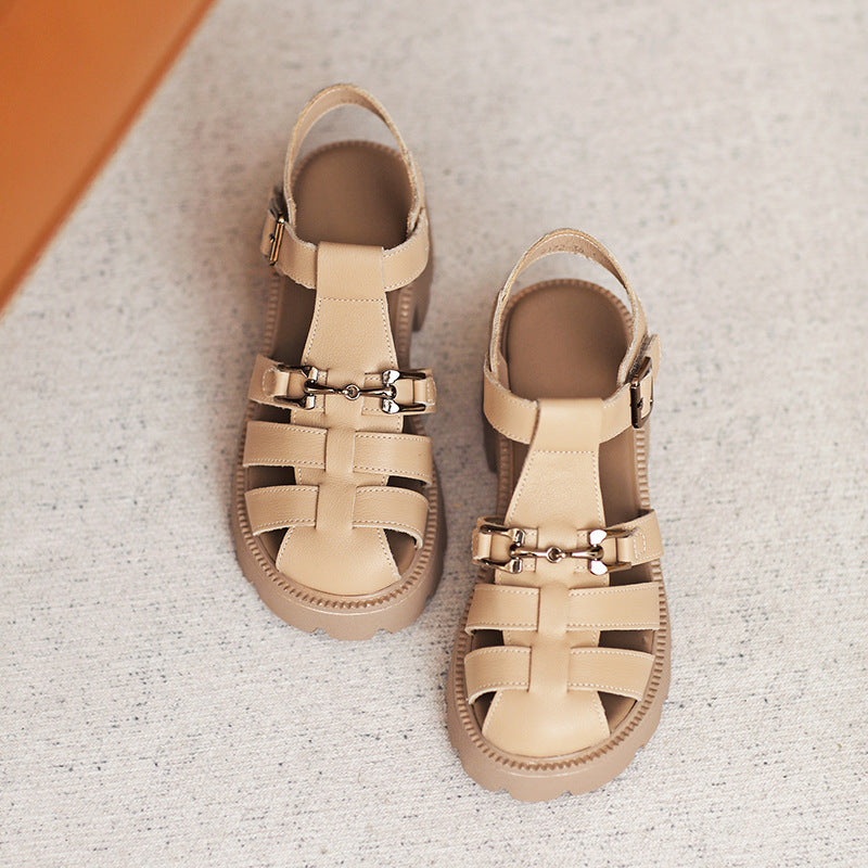 Women Summer Plaited Leather Buckle Sandals-RAIIFY