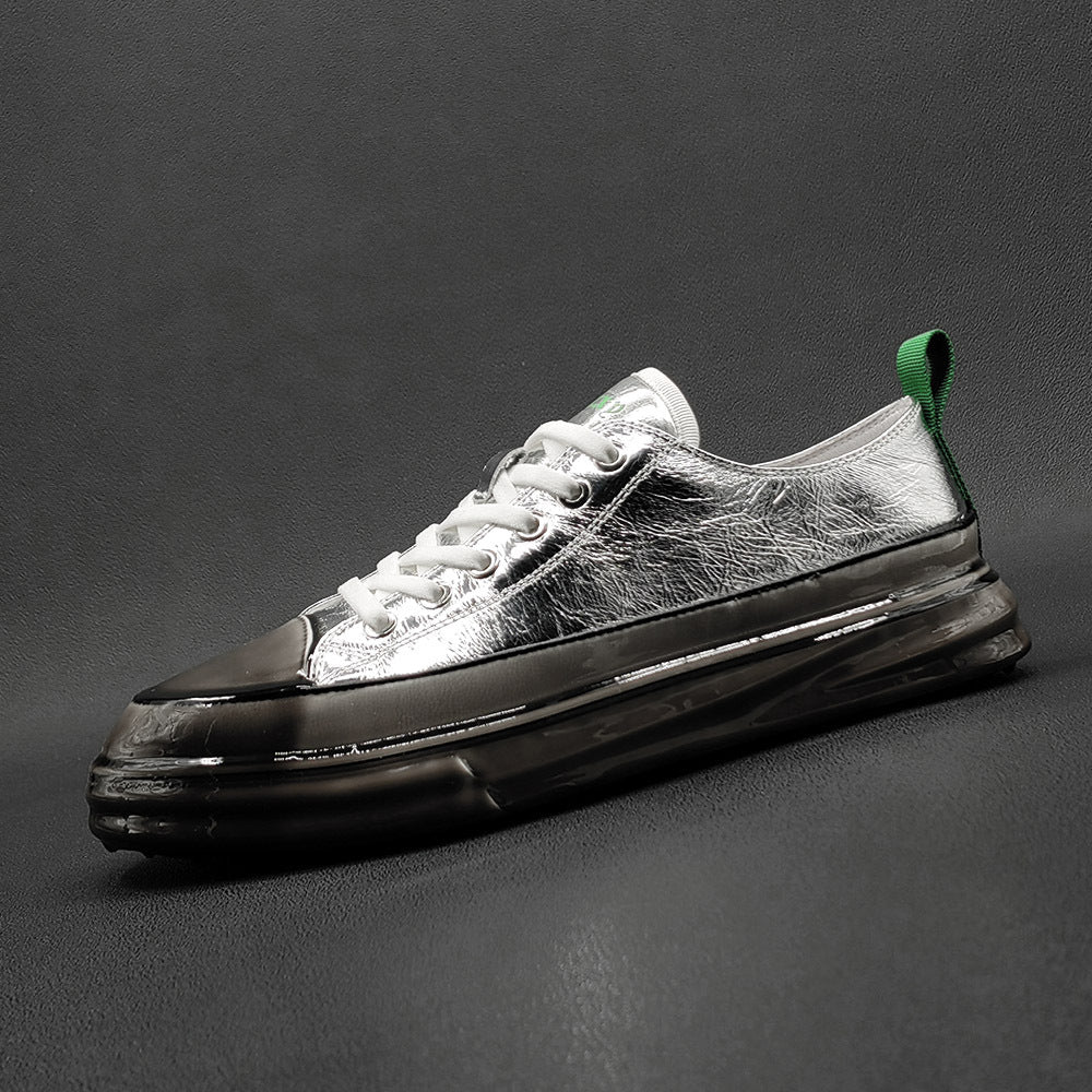 Men Fashion Glossy Leather Thick Soled Casual Sneakers-RAIIFY
