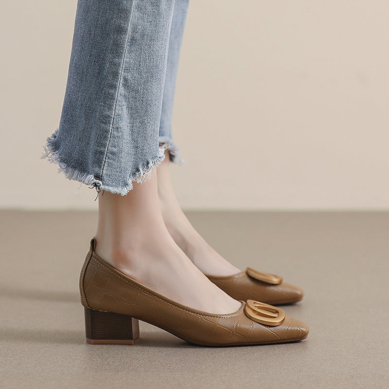 Women Retro Casual Soft Chunky Heeled Pumps-RAIIFY