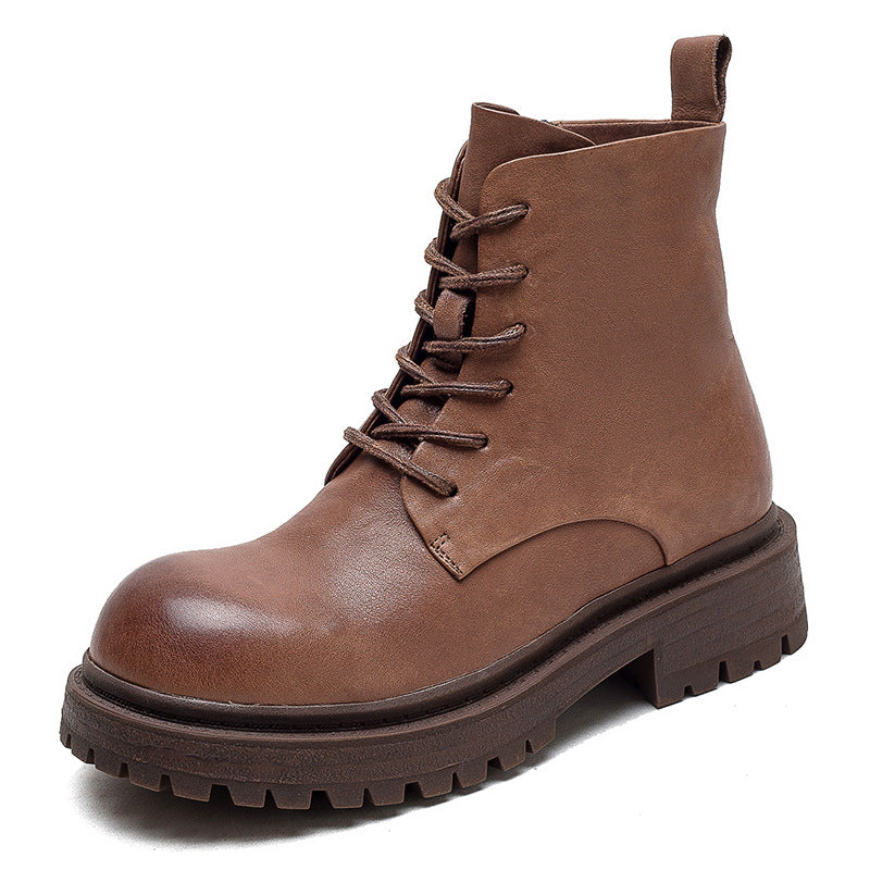 Women Retro Patchwork Leather Handmade Casual Boots-RAIIFY