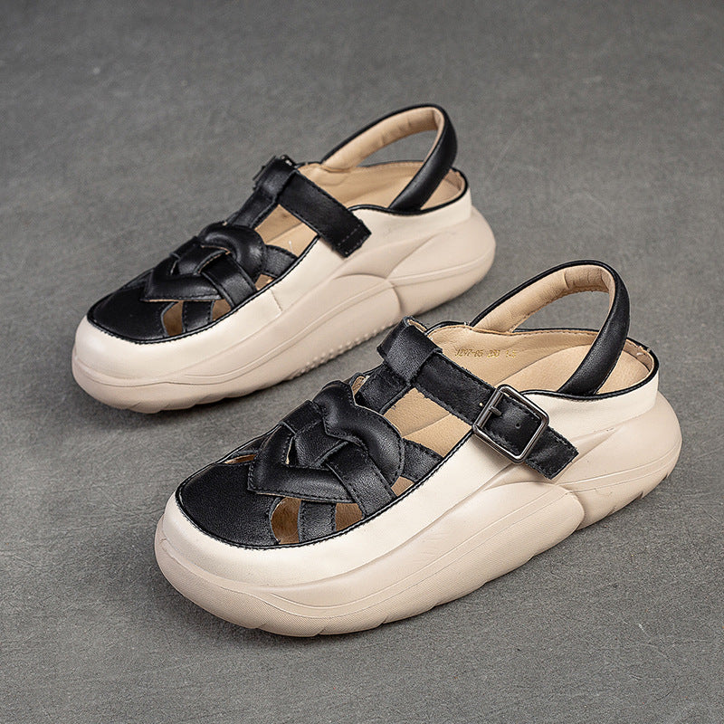 Women Summer Plaited Leather Thick Soled Sandals-RAIIFY