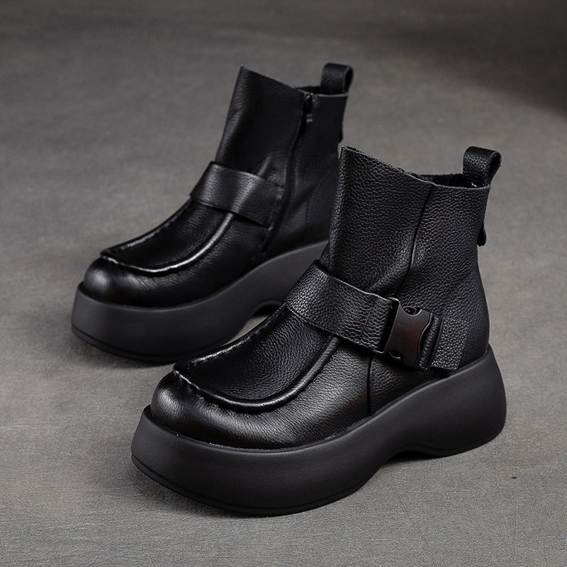 Women Retro Minimalist Leather Platform Boots-RAIIFY