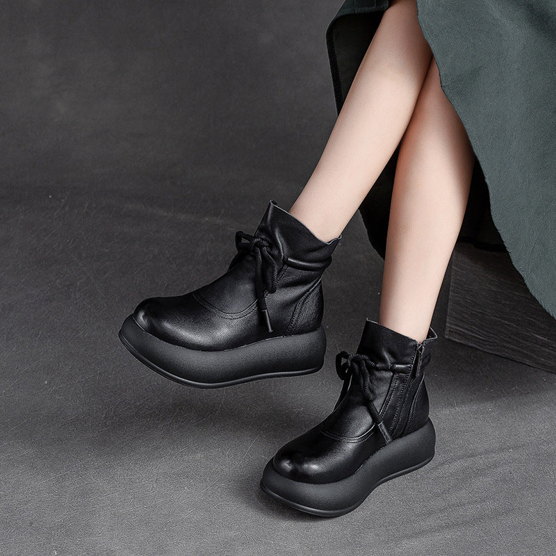 Women Retro Minimalist Casual Leather Platform Boots-RAIIFY
