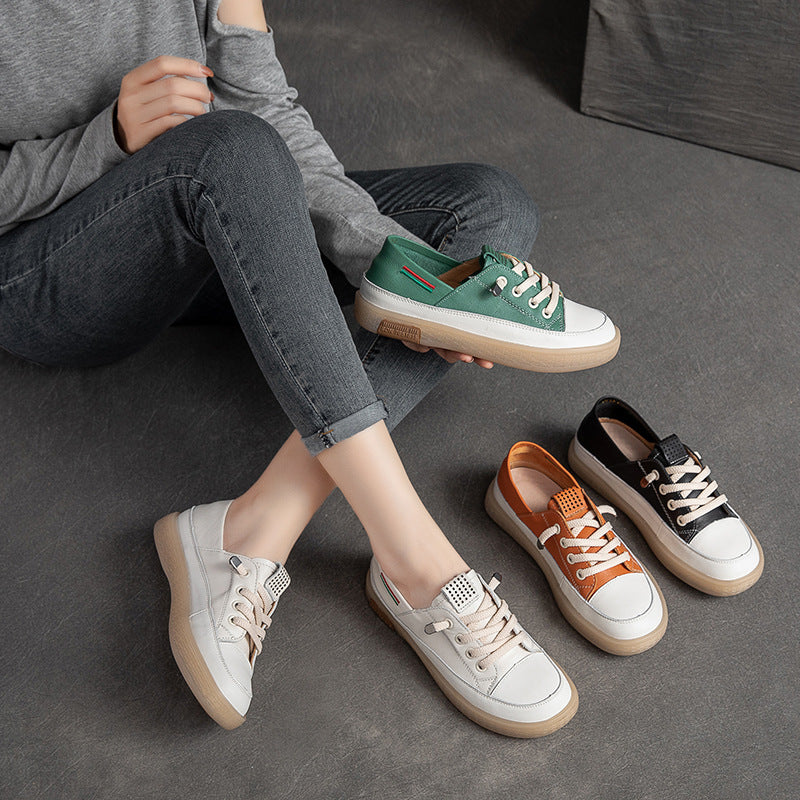 Women Stylish Leather Patchwork Flat Casual Shoes-RAIIFY