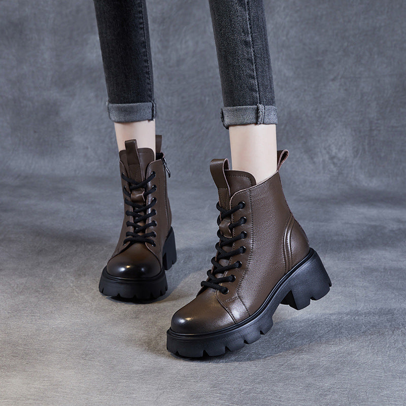 Women Minimalist Leather Chunky Platform Boots-RAIIFY