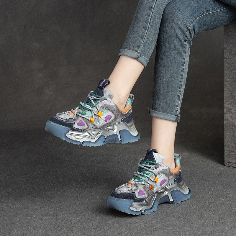 Women Retro Patchwork Breathable Platform Dad Sneakers-RAIIFY