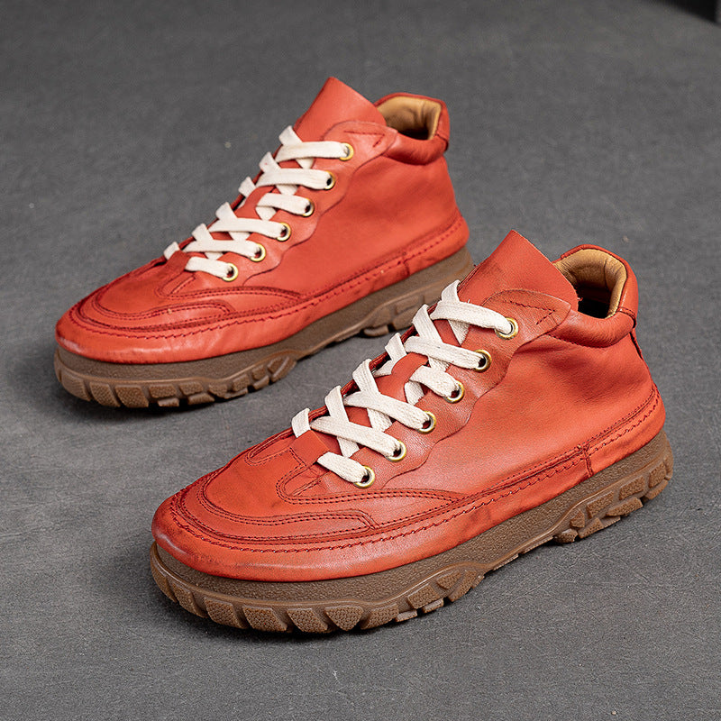 Women Retro Patchwork Soft Leather Casual Shoes-RAIIFY