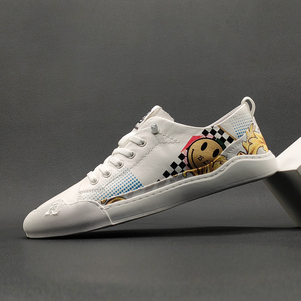 Men Fashion Print Leather Casual Flat Sneakers-RAIIFY
