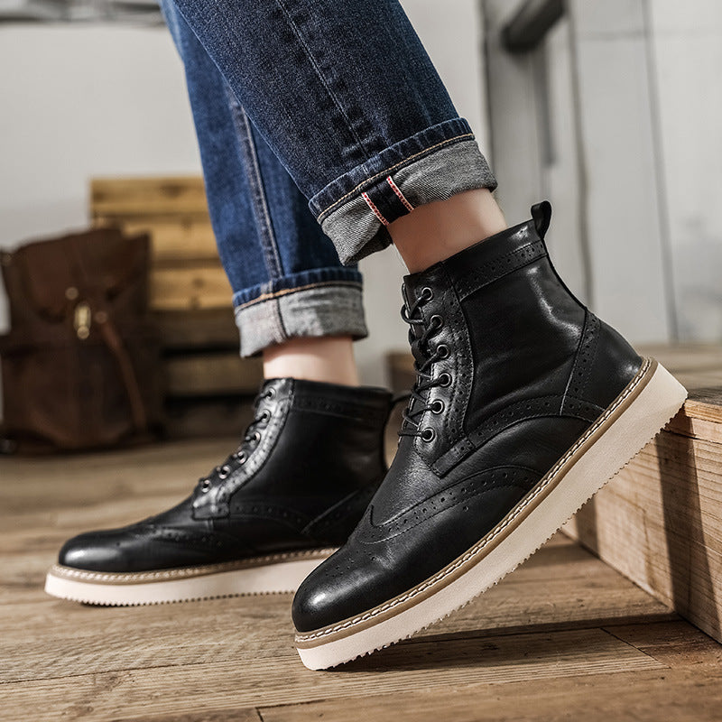 Men Retro Polished Carve Cowhide Leather Boots-RAIIFY