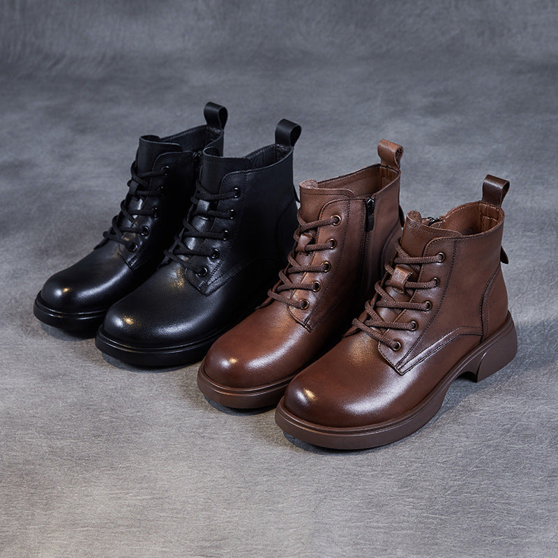 Women Classic Leather Casual Flat Ankle Boots-RAIIFY