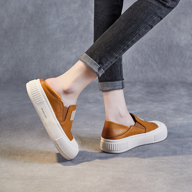 Women Minimalist Leather Thick Soled Flat Casual Shoes-RAIIFY