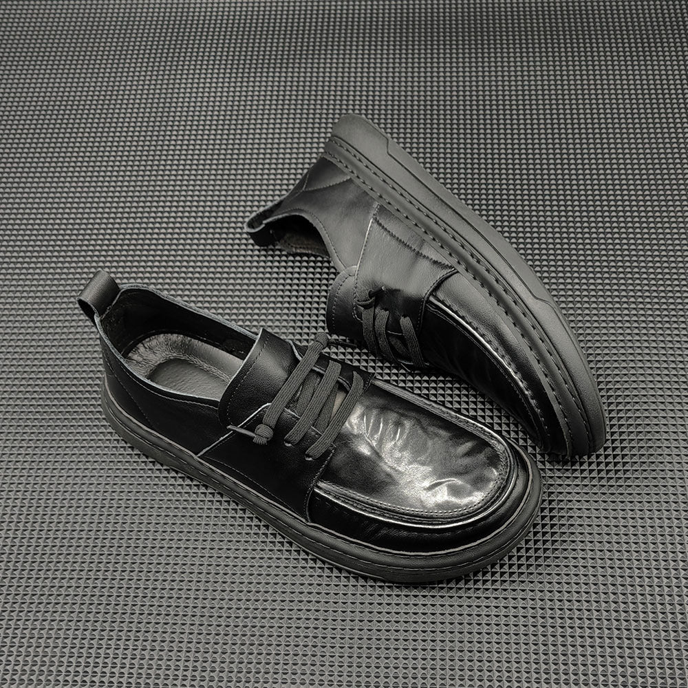 Men Minimalist Solid Leather Flat Casual Shoes-RAIIFY