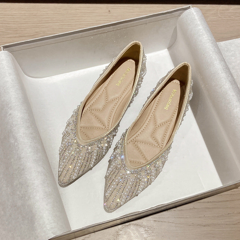Women Stylish Casual Crystal Pointed Toe Flats-RAIIFY