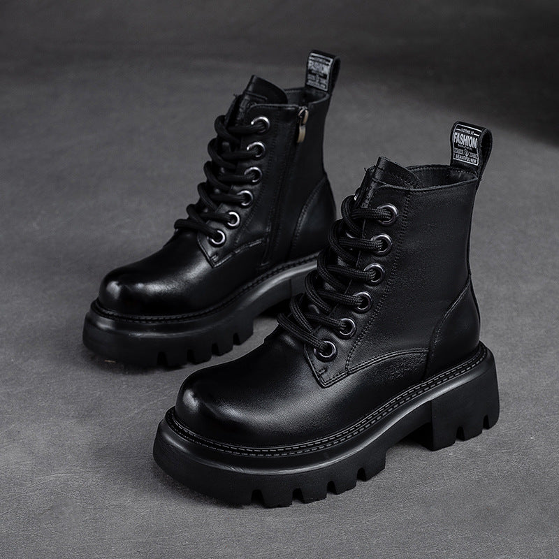 Women Retro Minimalist Classic Leather Lug Sole Boots-RAIIFY