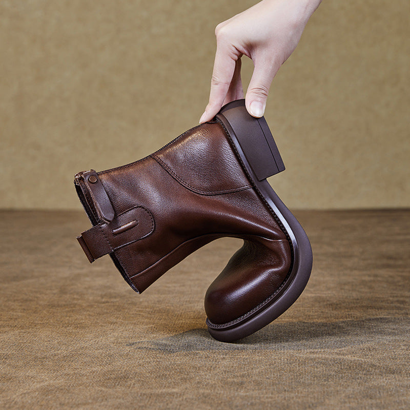 Women Retro Minimalist Soft Leather Casual Boots-RAIIFY