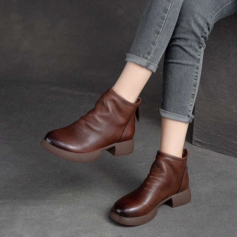Women Minimalist Soft Leather Casual Ankle Boots-RAIIFY