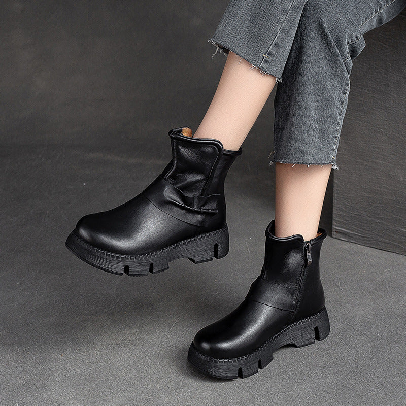 Women Retro Leather Comfort Casual Boots-RAIIFY