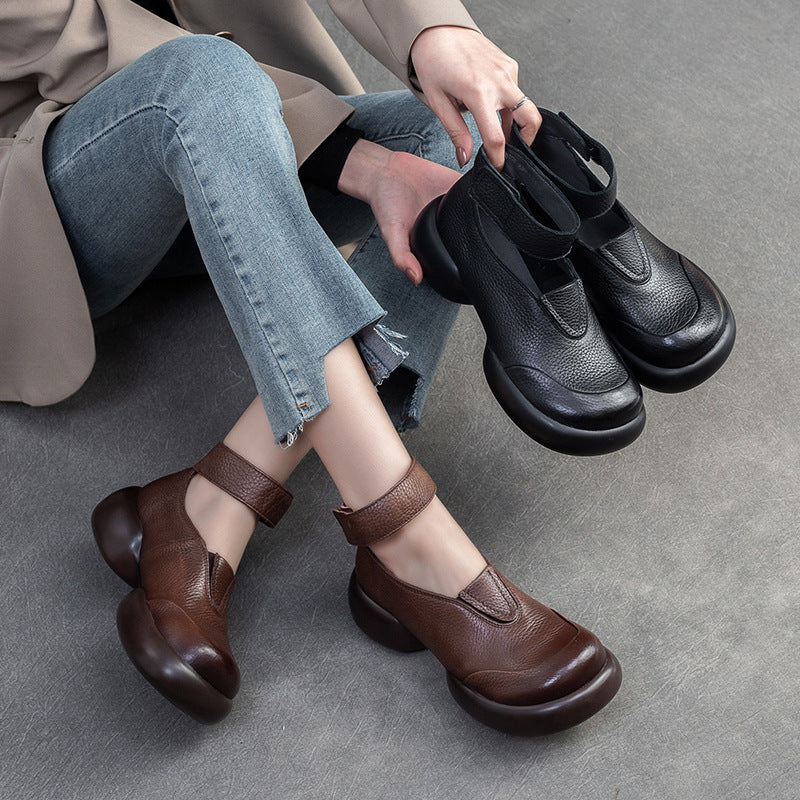 Women Retro Minimalist Leather Velcro Casual Shoes-RAIIFY