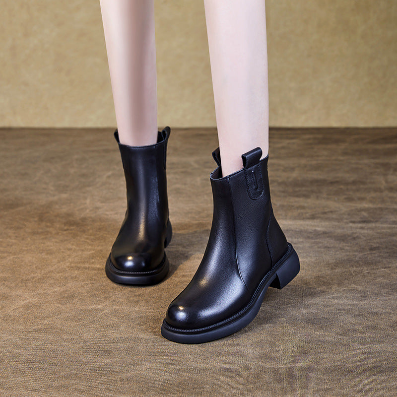 Women Retro Minimalist Soft Leather Casual Boots-RAIIFY