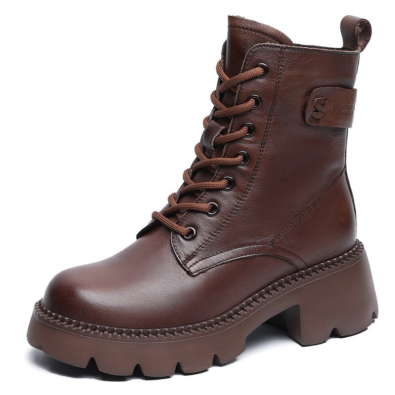 Women Minimalist Retro Leather Platform Boots-RAIIFY