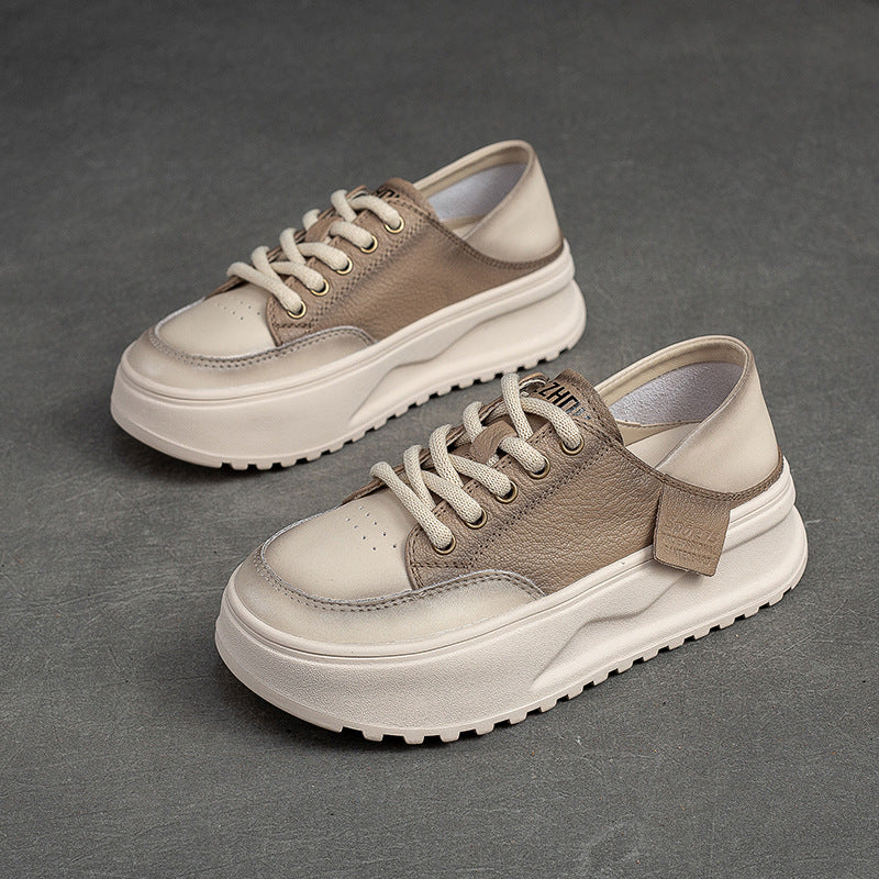 Women Fashion Patchwork Leather Thick Soled Casual Shoes-RAIIFY