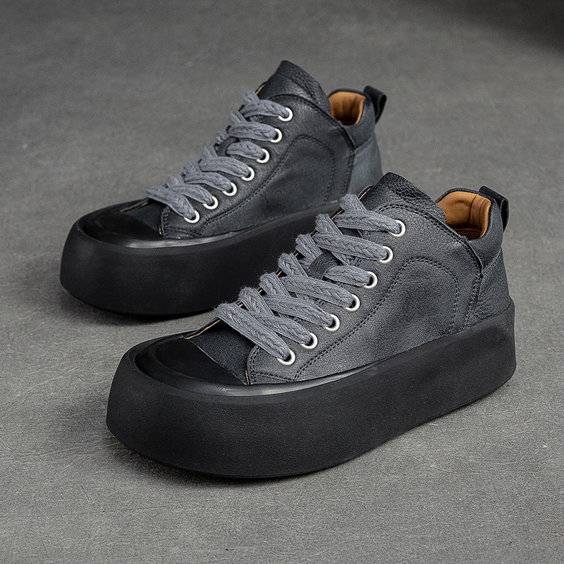 Women Retro Leather Thick Soled Casual Shoes-RAIIFY