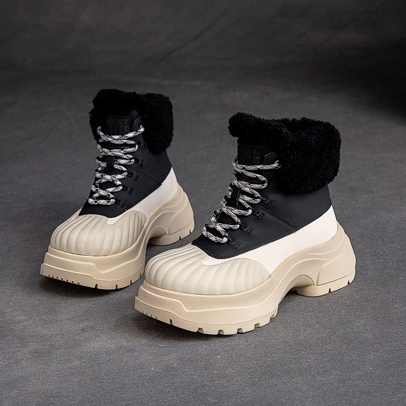 Women Fashion Leather Chunky Platform Snow Boots-RAIIFY