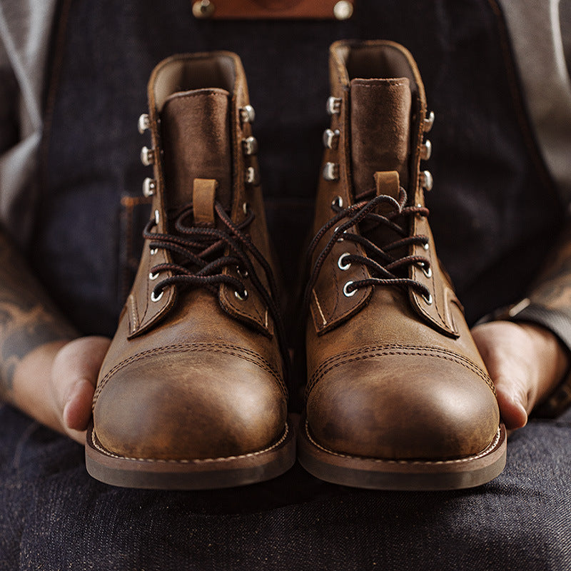 Men Classic Retro Cowhide Leather Combat Boots-RAIIFY