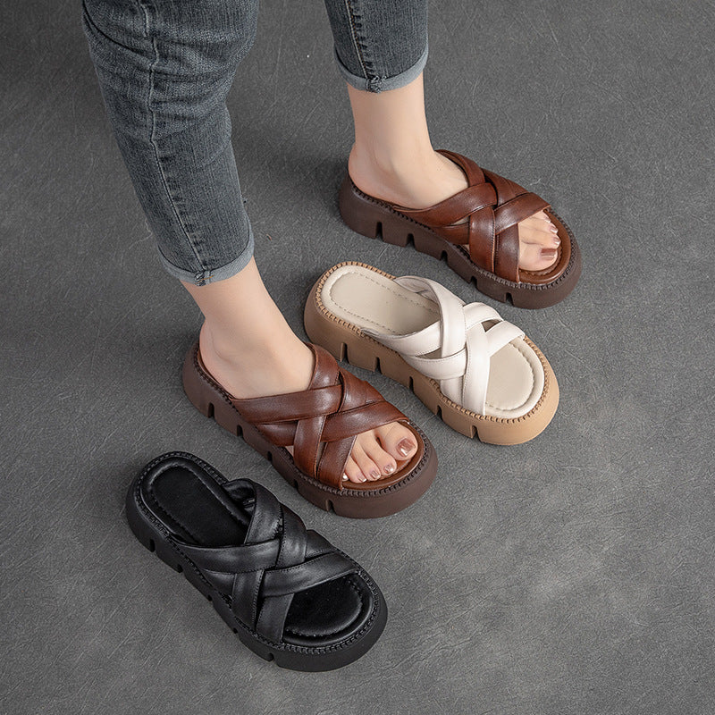 Women Handcraft Leather Summer Casual Sandals Slides-RAIIFY