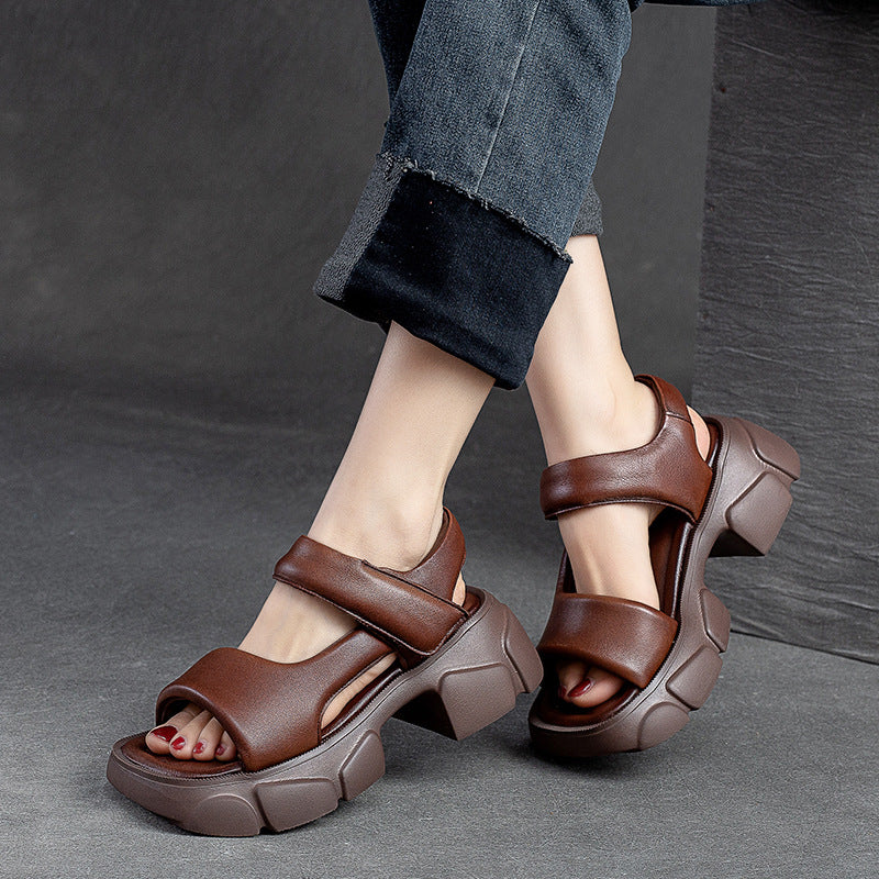 Women Summer Retro Leather Lug Sole Casual Sandals-RAIIFY