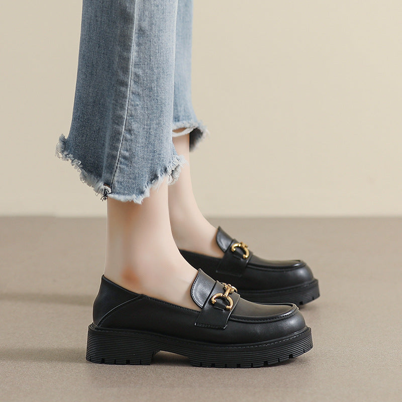 Women Classic Soft Leather Thick Soled Chain Loafers-RAIIFY